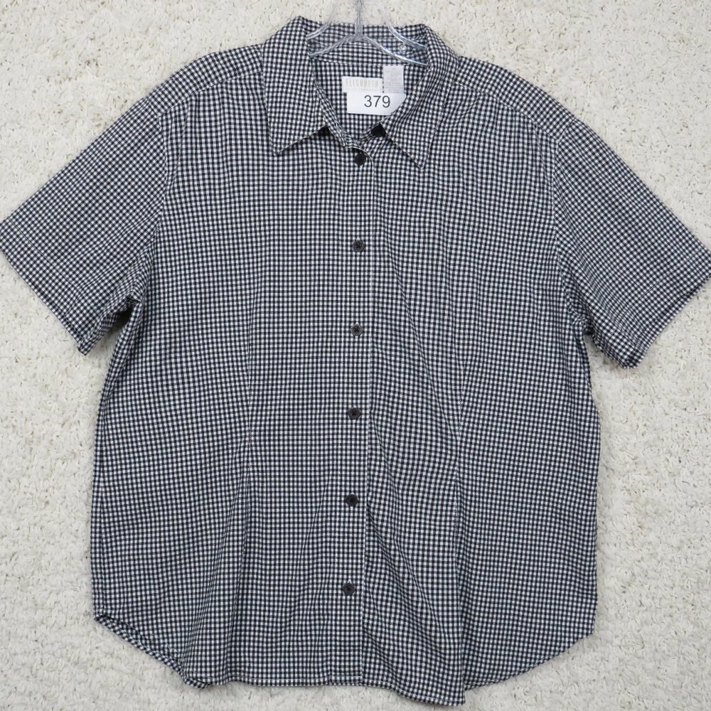 Elisabeth* Women's Short Sleeve Button Down Shirt Size 16~ Black & White Checker